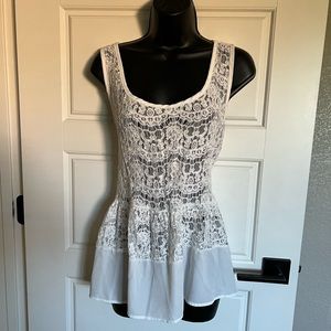 Chiffon and lace white tank